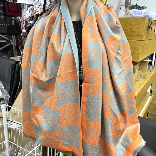 SF1507-orange-blue Cashmere Scarf With Symmetrical Threads Blended With Blocks