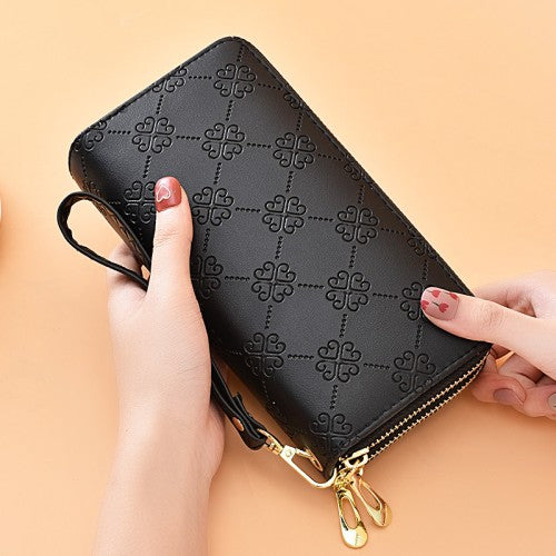 BLACK Sunflower Double-Zip Wallet