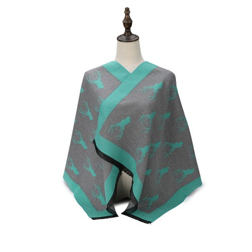 SF1508-GREEN Cashmere Scarf With A Elk Pattern