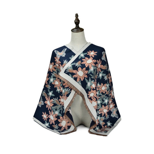 Women Floral Butterfly Cashmere Shawl