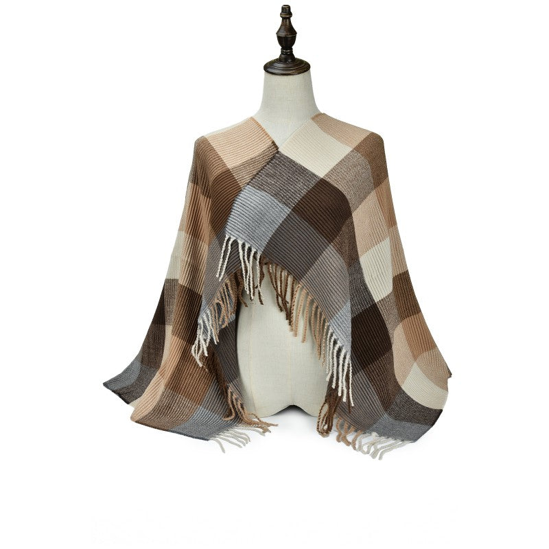 Women Classic Plaid Cashmere Shawl