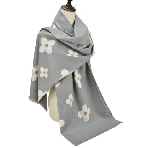 SF1214-2-GREY Floral Pattern Fashion Cashmere Scarf