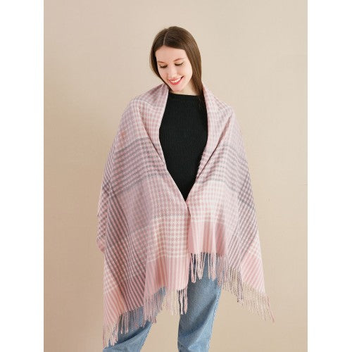 SF1255-PINK Newest Fashion Scarf Checkered With Tassel Ends