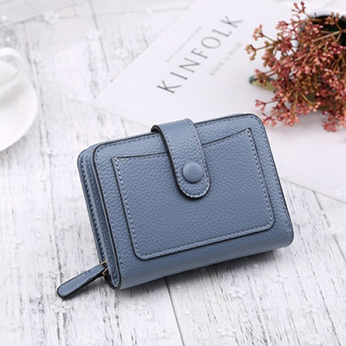 BLUE Ladies' Simple PU Leather Short Zipper Purse