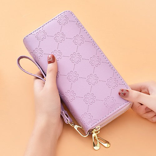 PURPLE Sunflower Double-Zip Wallet