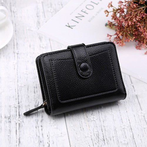 BLACK Ladies' Simple PU Leather Short Zipper Purse