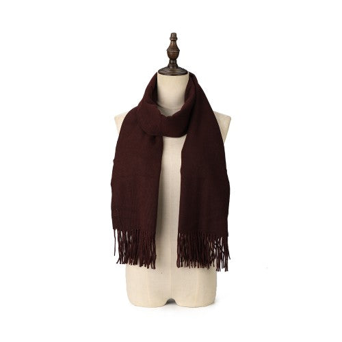 SF1609-COFFEE Solid Color Warm Cashmere Scarf