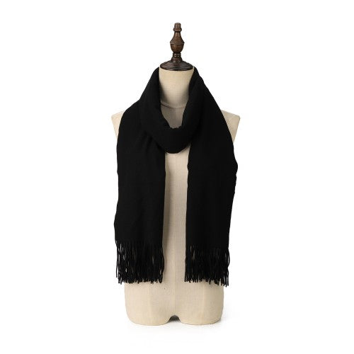 SF1609-BLACK Solid Color Warm Cashmere Scarf