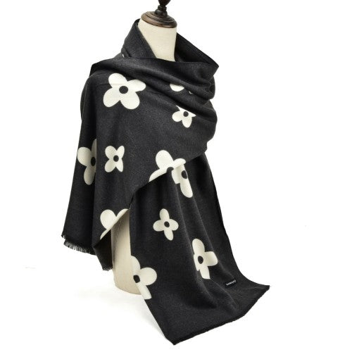 SF1214-2-BLACK Floral Pattern Fashion Cashmere Scarf