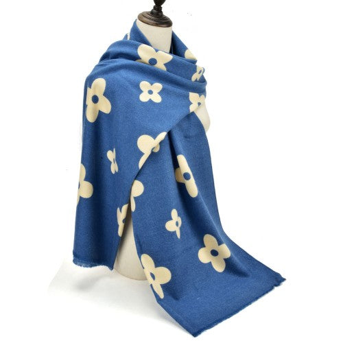 SF1214-2-NAVY Floral Pattern Fashion Cashmere Scarf