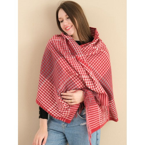 SF1255-RED Newest Fashion Scarf Checkered With Tassel Ends