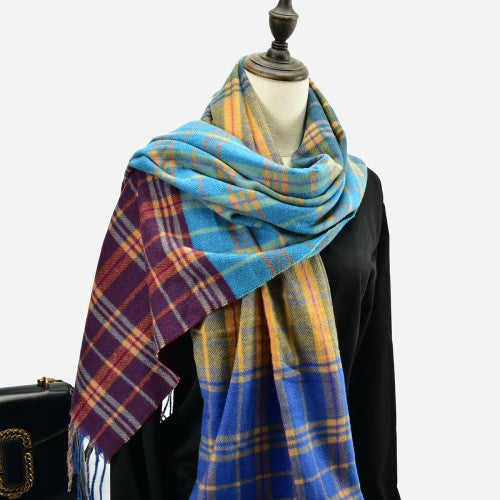 Timeless Plaid Cashmere Scarf - BLUE