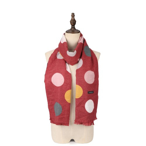 SF1330-RED Soft-Touch Scarf With Colorful Dots Decorated Cashmere