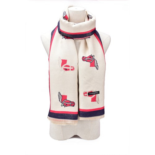 SF1500-RED Cashmere Scarf With A Horse Head Pattern