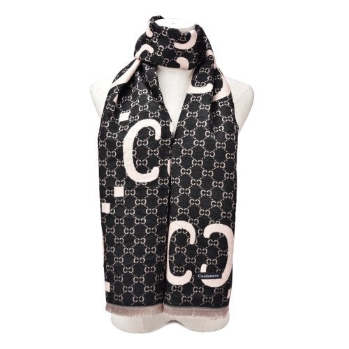 SF1501-BLACK Cashmere Scarf With A Symmetrical 'C' Pattern