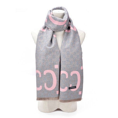 SF1501-GREY Cashmere Scarf With A Symmetrical 'C' Pattern