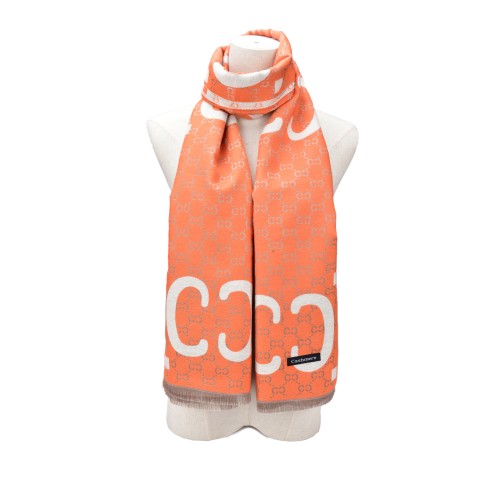 SF1501-ORANGE Cashmere Scarf With A Symmetrical 'C' Pattern