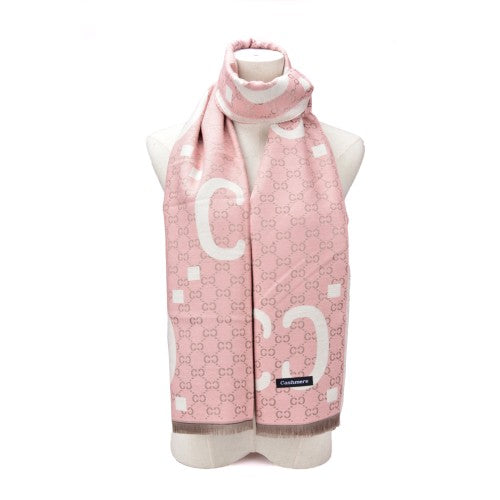 SF1501-PINK Cashmere Scarf With A Symmetrical 'C' Pattern