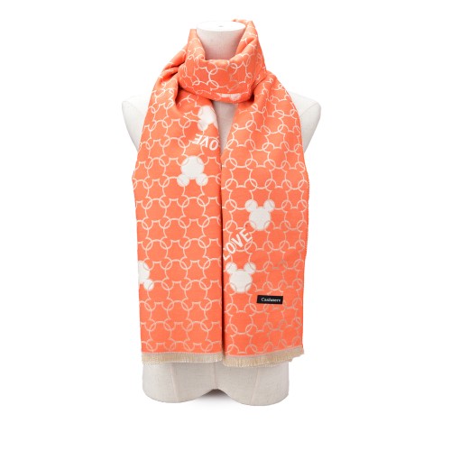 SF1503-ORANGE Cashmere Scarf With Mickey Print