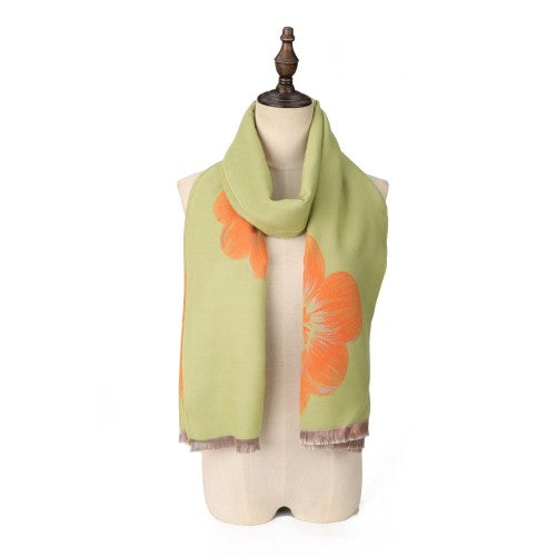 SF1505-GREEN Large Floral Design Cashmere Scarf