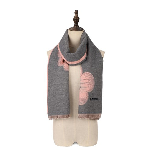 SF1505-GREY Large Floral Design Cashmere Scarf