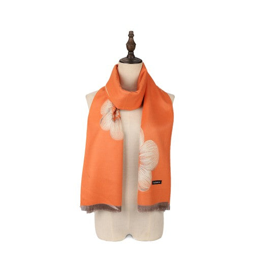 SF1505-ORANGE Large Floral Design Cashmere Scarf