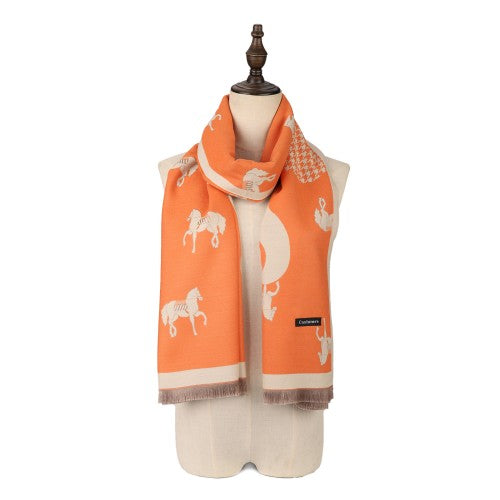 SF1506-ORANGE Walking Horse Print Cashmere Scarf