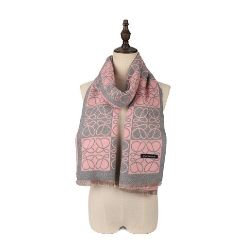 SF1507-GREY Cashmere Scarf With Symmetrical Threads Blended With Blocks