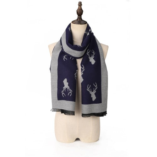 SF1508-BLUE Cashmere Scarf With A Elk Pattern