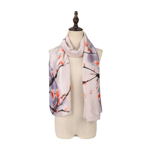 SF1584-GREY Plum Blossom Print Scarf