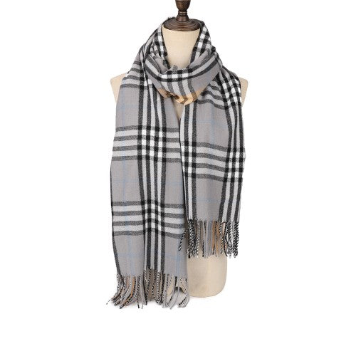 SF1620-BLUE Striped Warm Cashmere Scarf