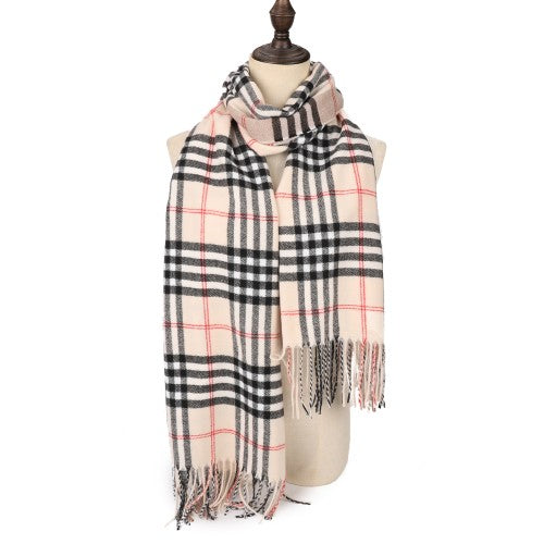 SF1620-PINK Striped Warm Cashmere Scarf