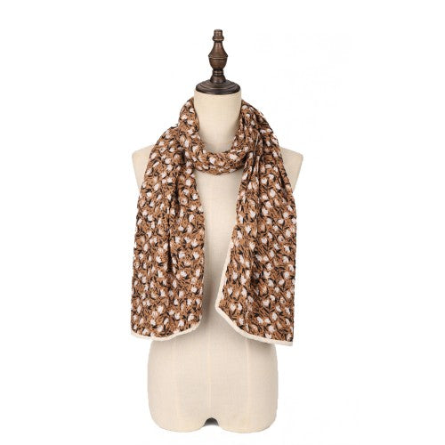 SF1631-KHAKI Scarf with Dense Flower Pattern