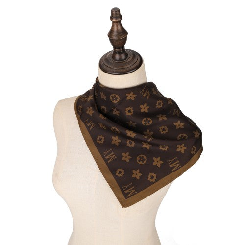 SF1644-BRWON Dense Luxury Logo 90X90 Square Scarf