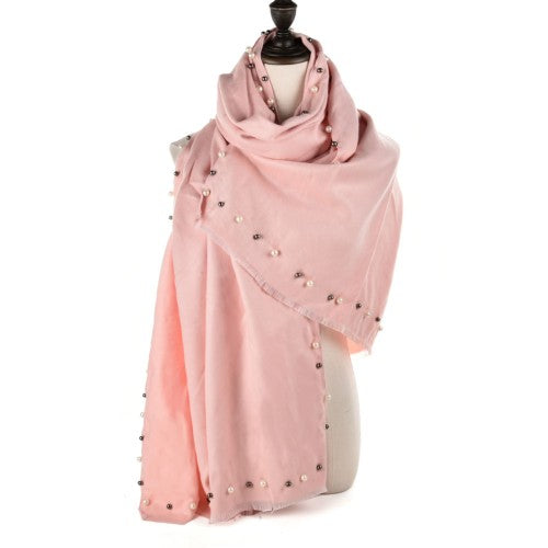 SF961 Light Pink - Plain Pearls Supersoft Long Scarf