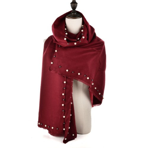 SF961 Purlish Red - Plain Pearls Supersoft Long Scarf