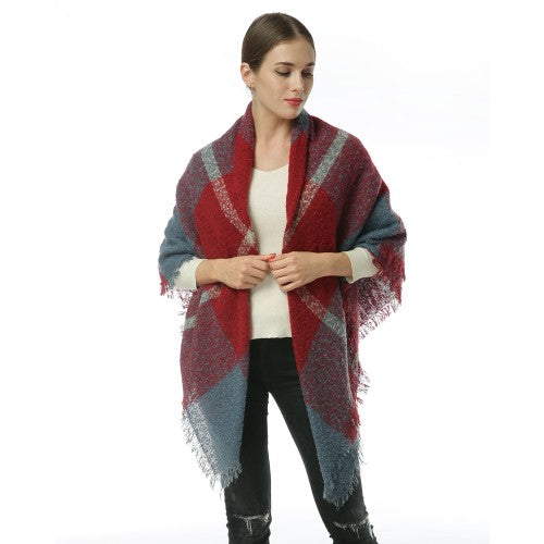 SF962 Red - Women Plaid Scarf With Tassels