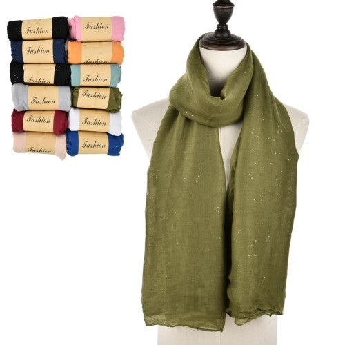 SF978 Assort Colour 12pcs - Lady Fashion Plain Lightweight Scarf