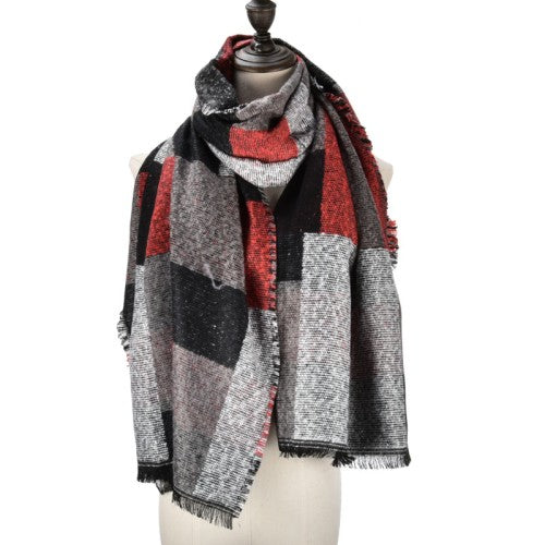 SF981 Red - Supersoft Long Woven Scarf In Colour Block