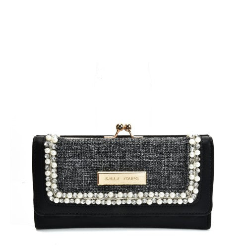 BLACK - Luxury Wallet With Pearl Mosaic