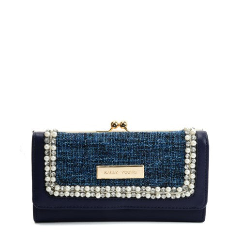 BLUE - Luxury Wallet With Pearl Mosaic