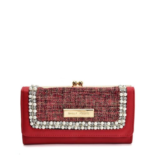 RED - Luxury Wallet With Pearl Mosaic