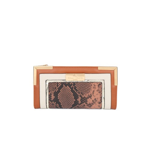 BROWN - Flap fashion colourblock snake print wallet