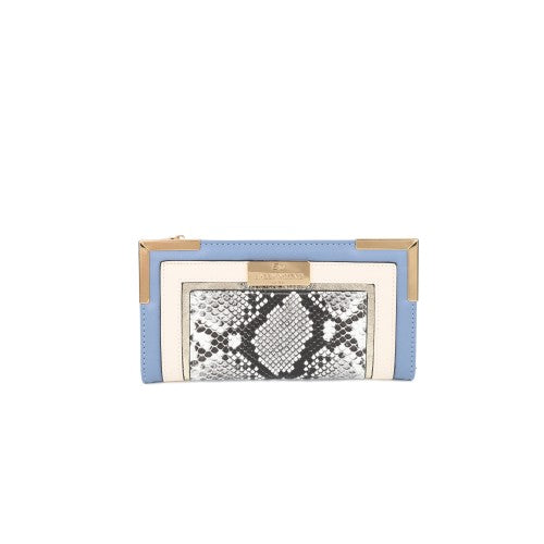 BLUE- Flap fashion colourblock snake print wallet