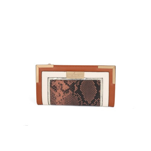 BROWN - Flap fashion colourblock snake print wallet