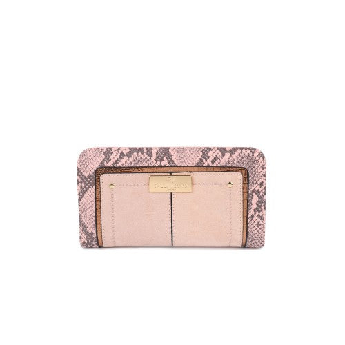 Pink - Flap fashion colourblock snake print wallet