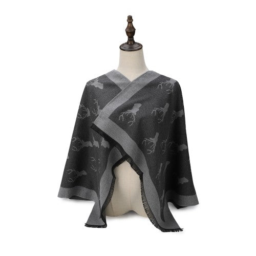 SF1508-GREY Cashmere Scarf With A Elk Pattern