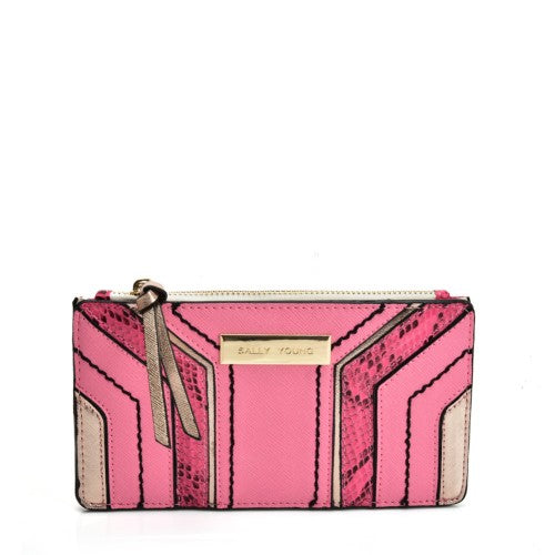 PINK - Snake Skin Pattern Wallet With Color Collision Design